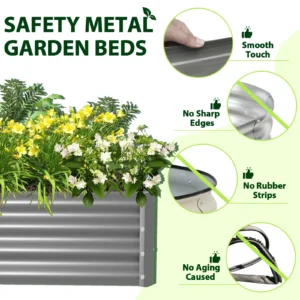 2 Pack 8x3x1ft Metal Galvanized Raised Garden Bed for Vegetables Flowers Ground Planter Box