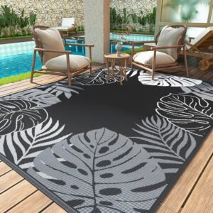 5x8 Waterproof Outdoor Mats Straw Texture Tropical Palm Pattern